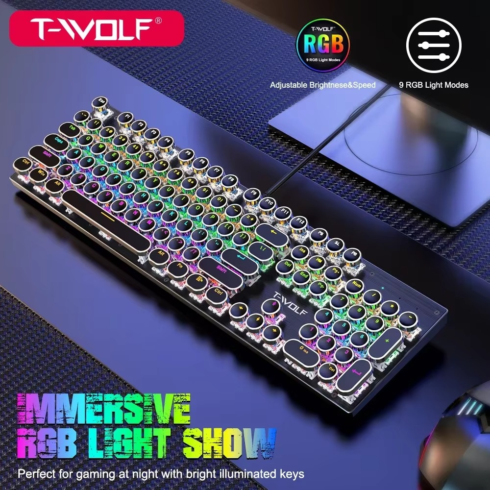 T-WOLF T75 104 Keys Adjustable RGB Light Computer Game Wired Mechanical Keyboard T-WOLF T75 104 Keys Adjustable RGB Light Computer Game Wired Mechanical Keyboard